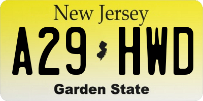 NJ license plate A29HWD