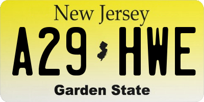 NJ license plate A29HWE