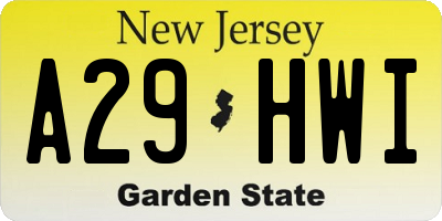 NJ license plate A29HWI