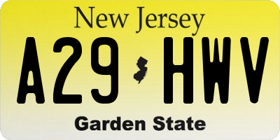 NJ license plate A29HWV