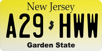 NJ license plate A29HWW