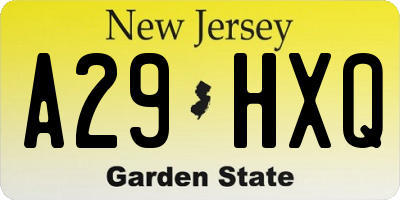 NJ license plate A29HXQ