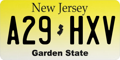 NJ license plate A29HXV
