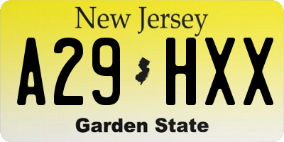 NJ license plate A29HXX