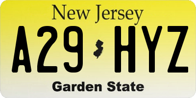 NJ license plate A29HYZ