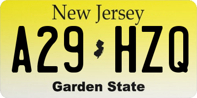 NJ license plate A29HZQ