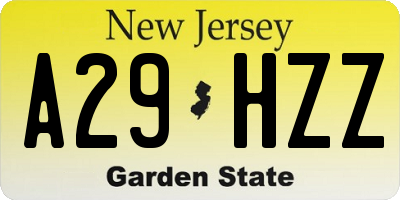 NJ license plate A29HZZ