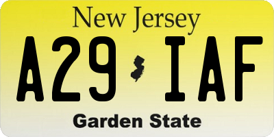 NJ license plate A29IAF