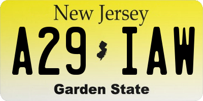 NJ license plate A29IAW