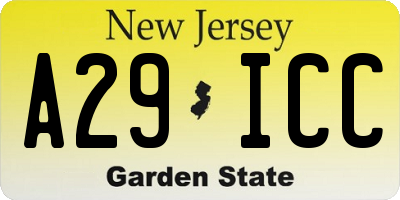 NJ license plate A29ICC