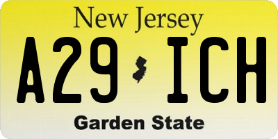 NJ license plate A29ICH
