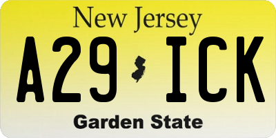 NJ license plate A29ICK