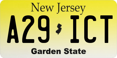 NJ license plate A29ICT