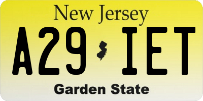 NJ license plate A29IET