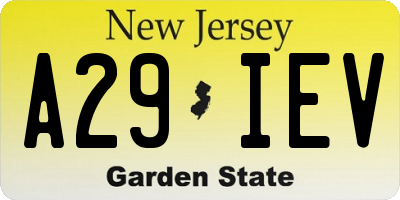 NJ license plate A29IEV