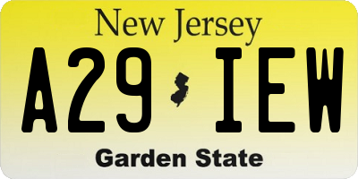 NJ license plate A29IEW