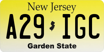 NJ license plate A29IGC