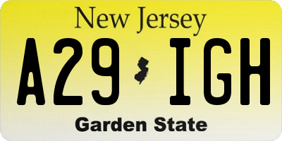 NJ license plate A29IGH