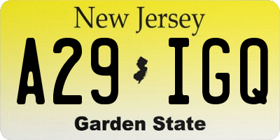 NJ license plate A29IGQ