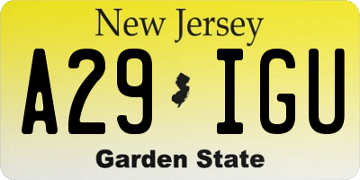 NJ license plate A29IGU