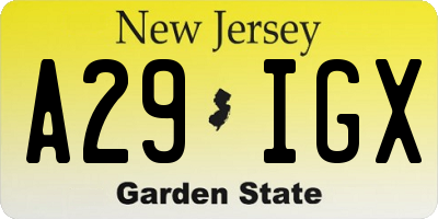 NJ license plate A29IGX