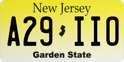 NJ license plate A29IIO