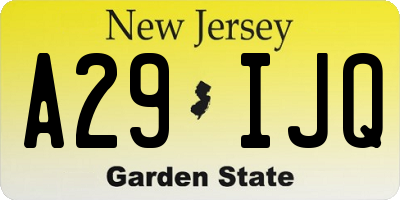 NJ license plate A29IJQ