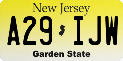 NJ license plate A29IJW