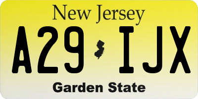 NJ license plate A29IJX