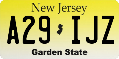 NJ license plate A29IJZ