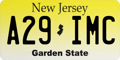 NJ license plate A29IMC