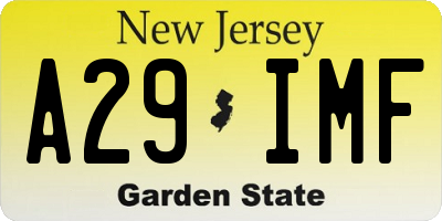 NJ license plate A29IMF