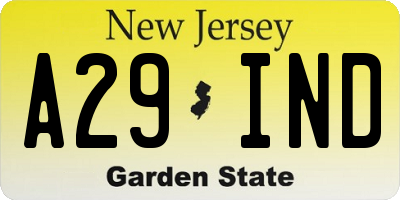 NJ license plate A29IND