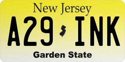 NJ license plate A29INK