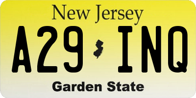 NJ license plate A29INQ