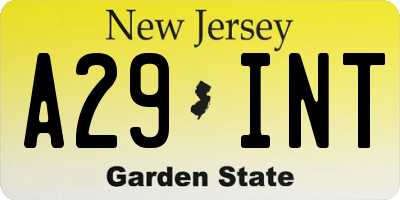NJ license plate A29INT