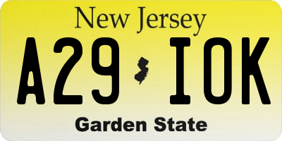 NJ license plate A29IOK