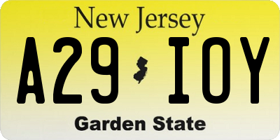 NJ license plate A29IOY