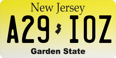 NJ license plate A29IOZ