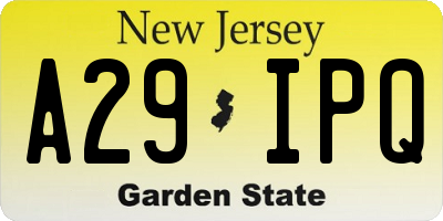 NJ license plate A29IPQ