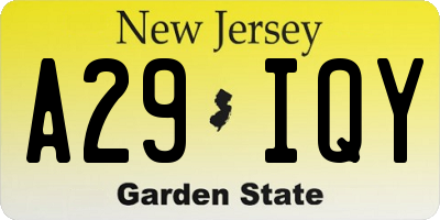 NJ license plate A29IQY