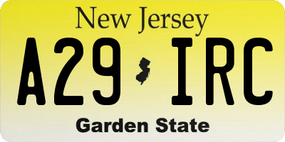 NJ license plate A29IRC