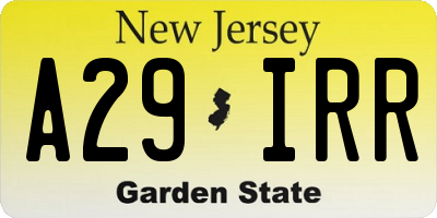 NJ license plate A29IRR