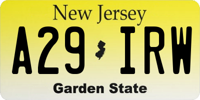 NJ license plate A29IRW