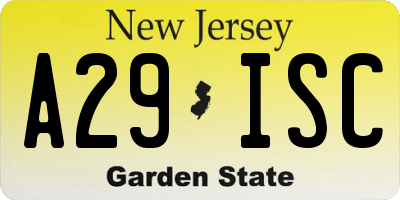 NJ license plate A29ISC