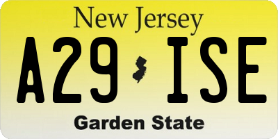 NJ license plate A29ISE
