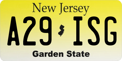 NJ license plate A29ISG