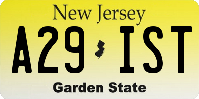 NJ license plate A29IST