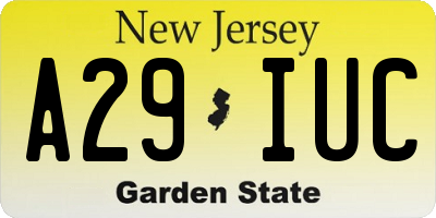 NJ license plate A29IUC