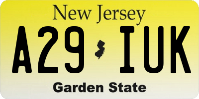 NJ license plate A29IUK